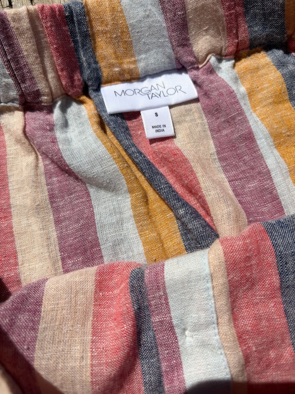 Morgan Taylor Linen Striped Button-Front Midi Skirt - Picture 2 of 5